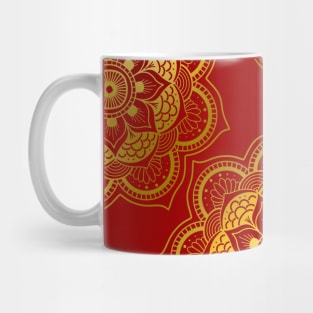 Gold Mandala Resting On A Red Background Mug